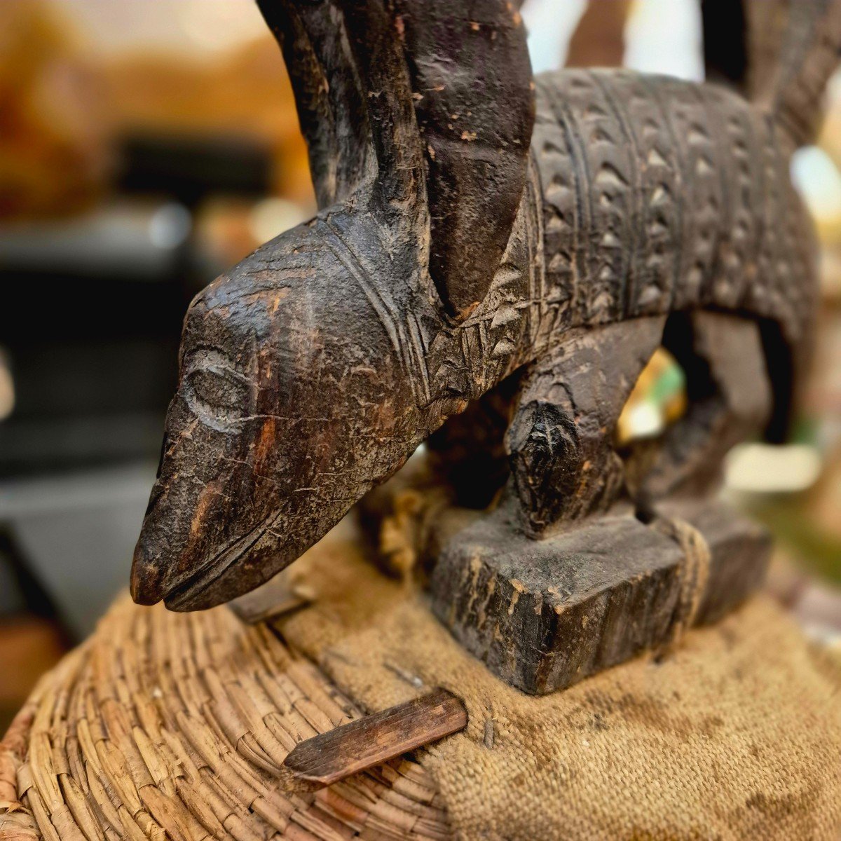 Ciwara Bambara Headdress In Carved Wood And Basketwork, Mali, Early 20th Century-photo-3