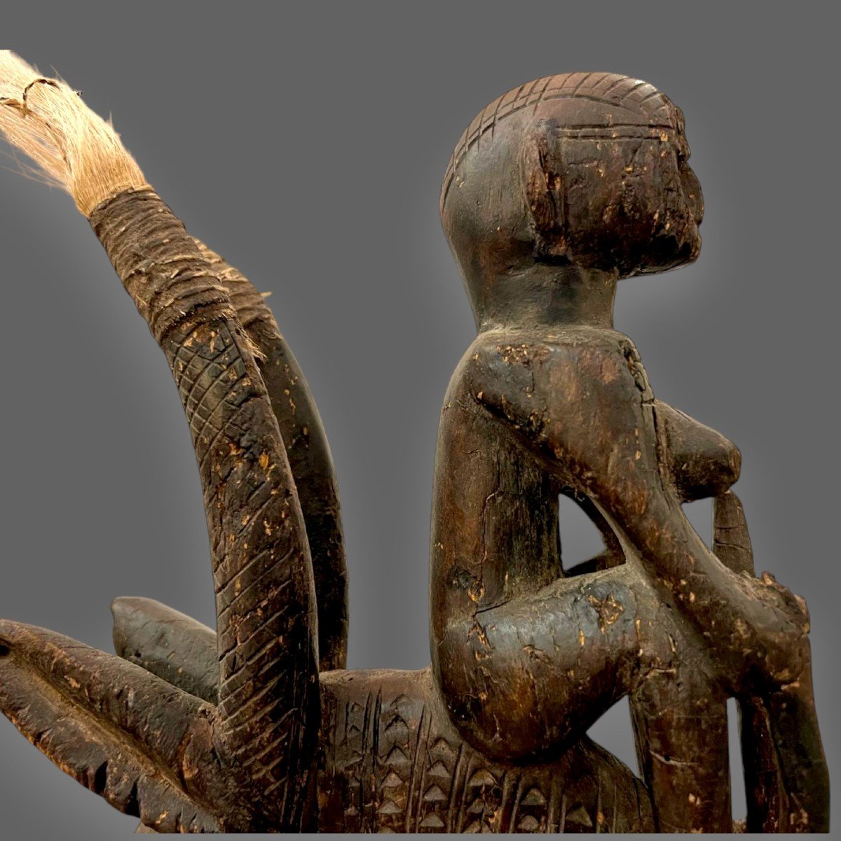 Coiffe Ciwara Bambara En Bois Sculpté Et Vannerie, Mali, Début 20ème Siècle-photo-4