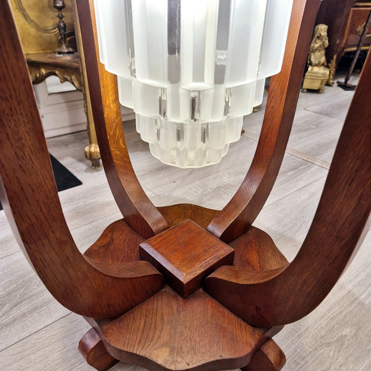 Guéridon Art Déco Avec Pendentif « Sky Scraper » En Bois, Années 1930-photo-4