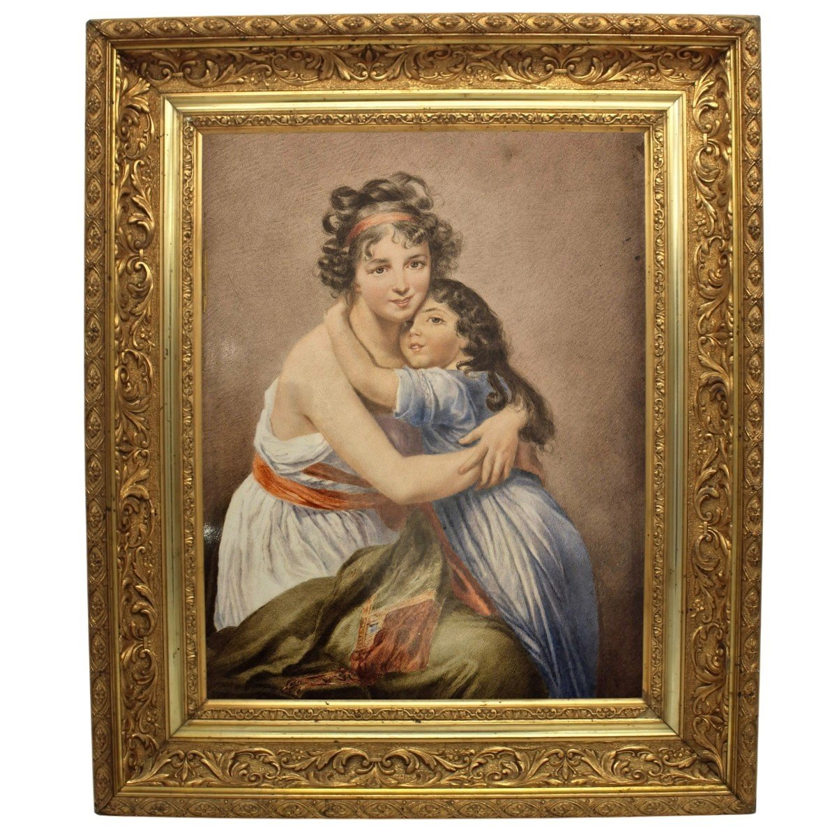 Porcelain Painting Representing The Work Madame Vigée Le Brun And Her Daughter, 19th Century-photo-2