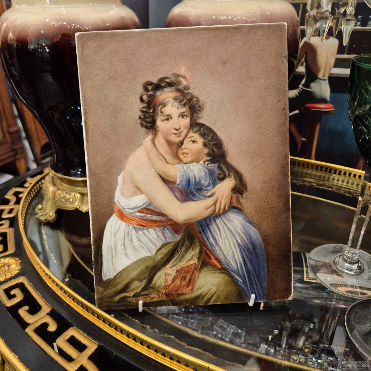 Porcelain Painting Representing The Work Madame Vigée Le Brun And Her Daughter, 19th Century