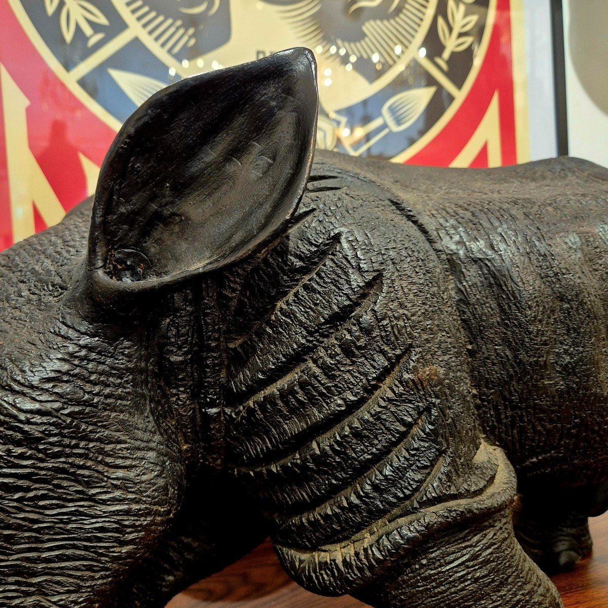 Carved Wooden Rhinoceros, Circa 1950 -photo-4