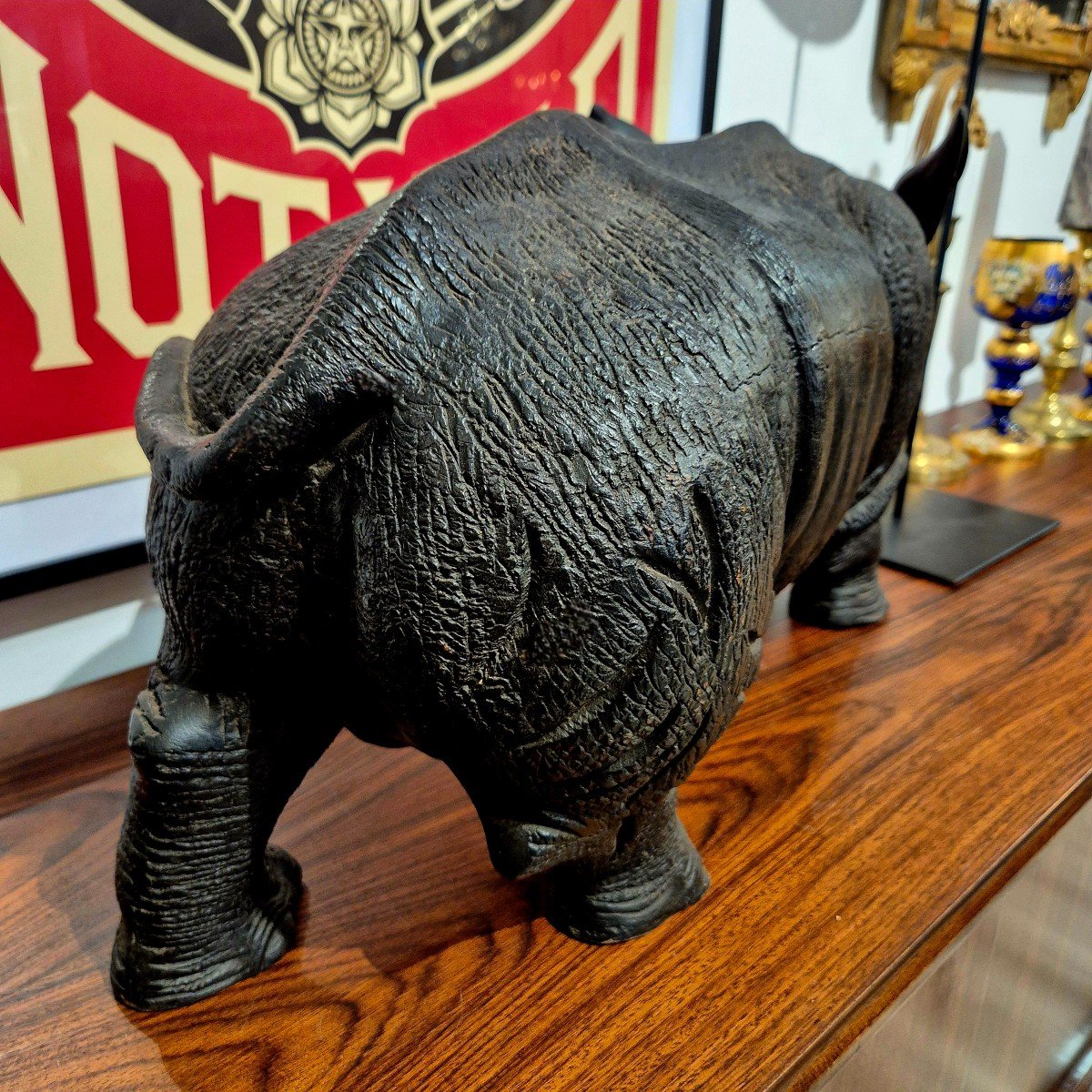 Carved Wooden Rhinoceros, Circa 1950 -photo-7