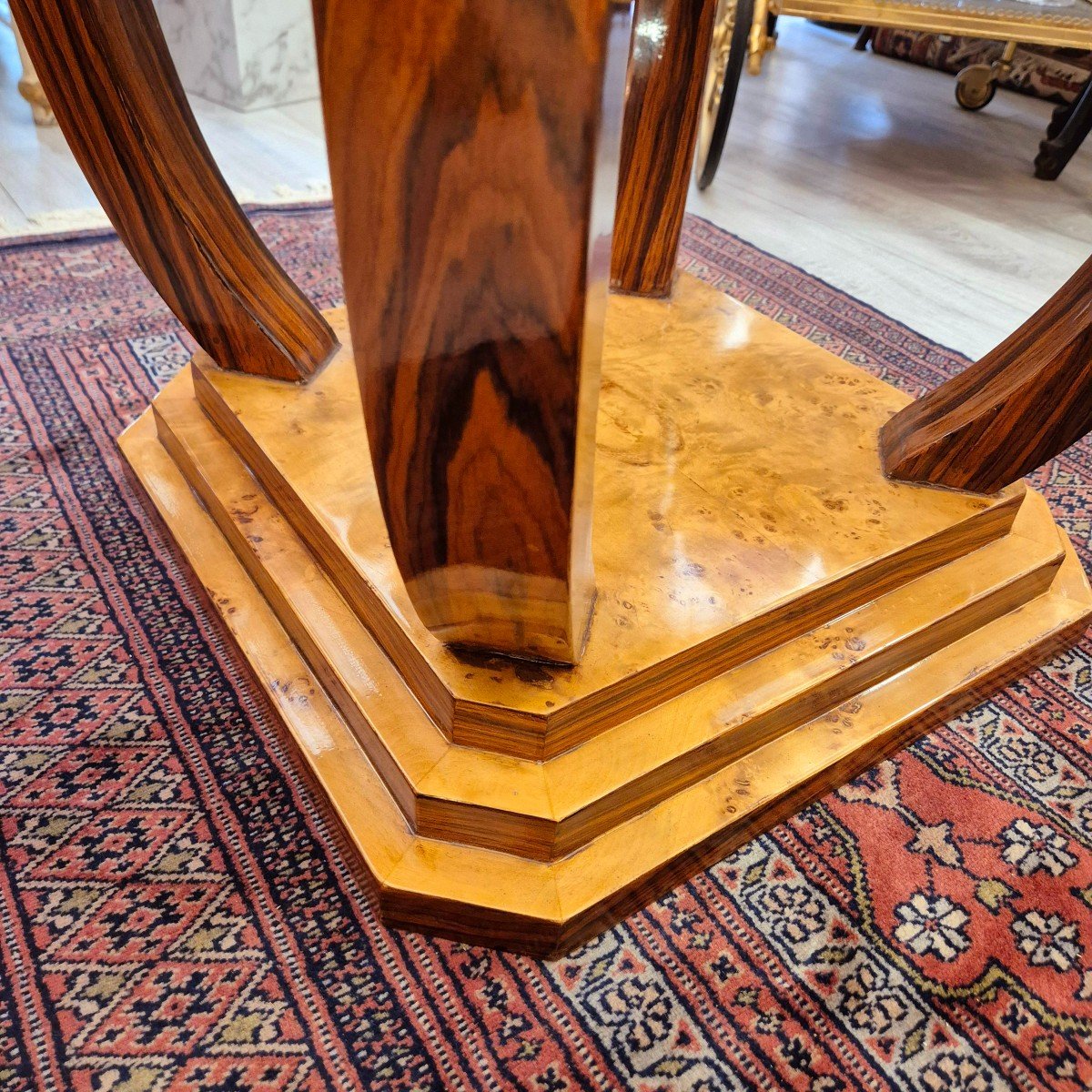 Art Deco Style Side Table With Rosewood And Elm Burl Marquetry, Circa 1980-photo-2