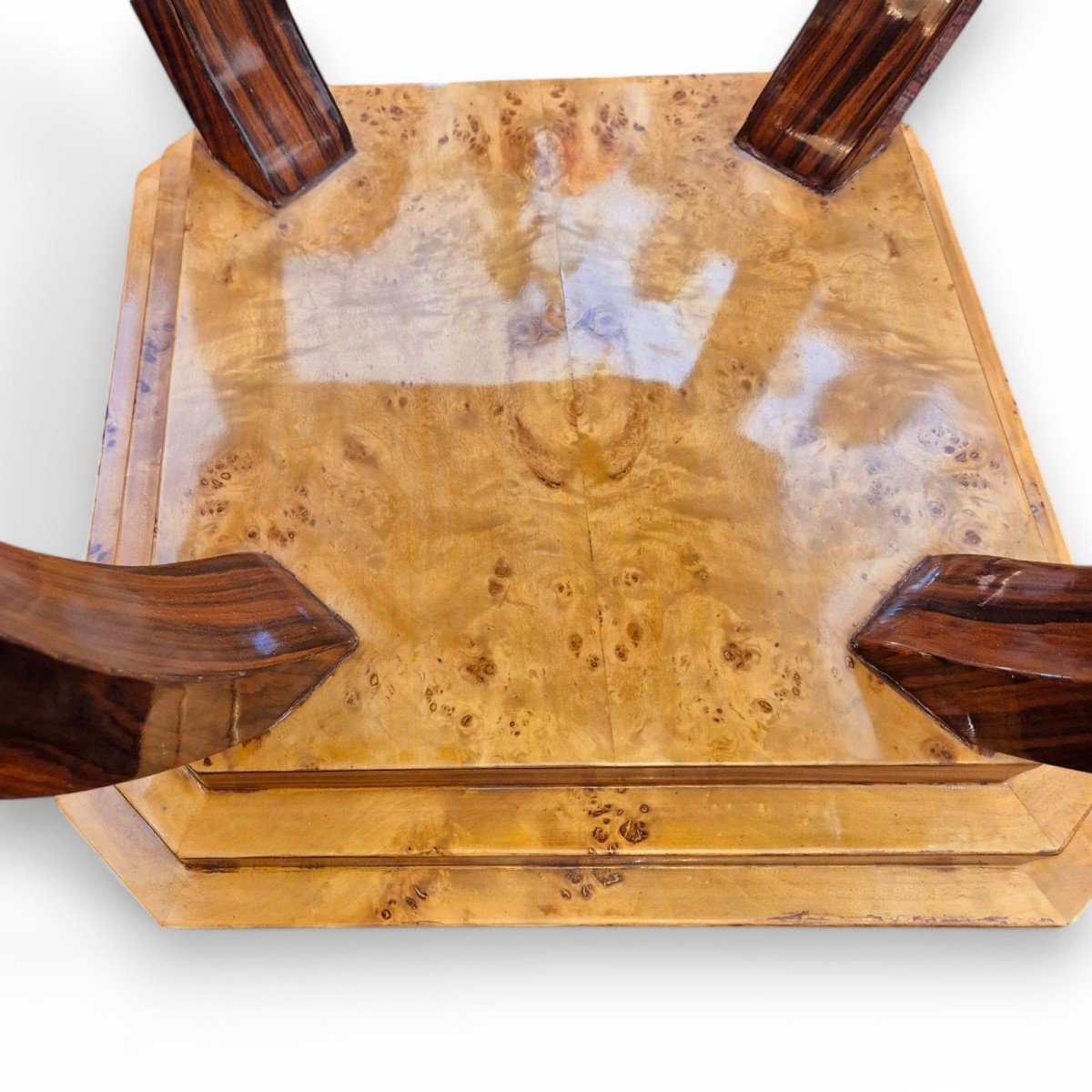 Art Deco Style Side Table With Rosewood And Elm Burl Marquetry, Circa 1980-photo-2