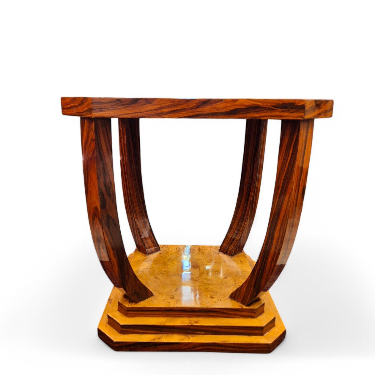 Art Deco Style Side Table With Rosewood And Elm Burl Marquetry, Circa 1980-photo-5