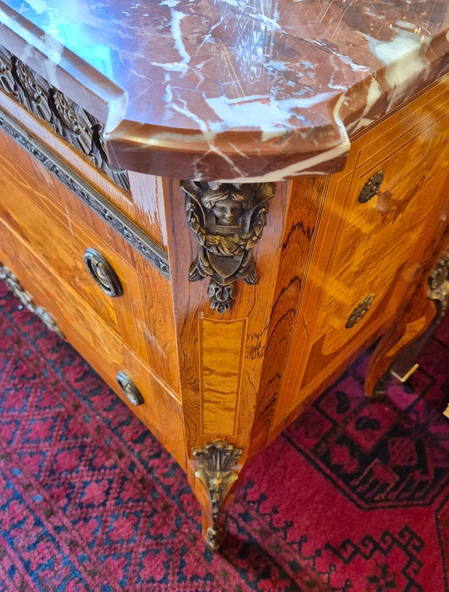 Pair Of Louis XV Style Gustavian Commodes, Marquetry And Gilt Bronze, 19th Century -photo-8