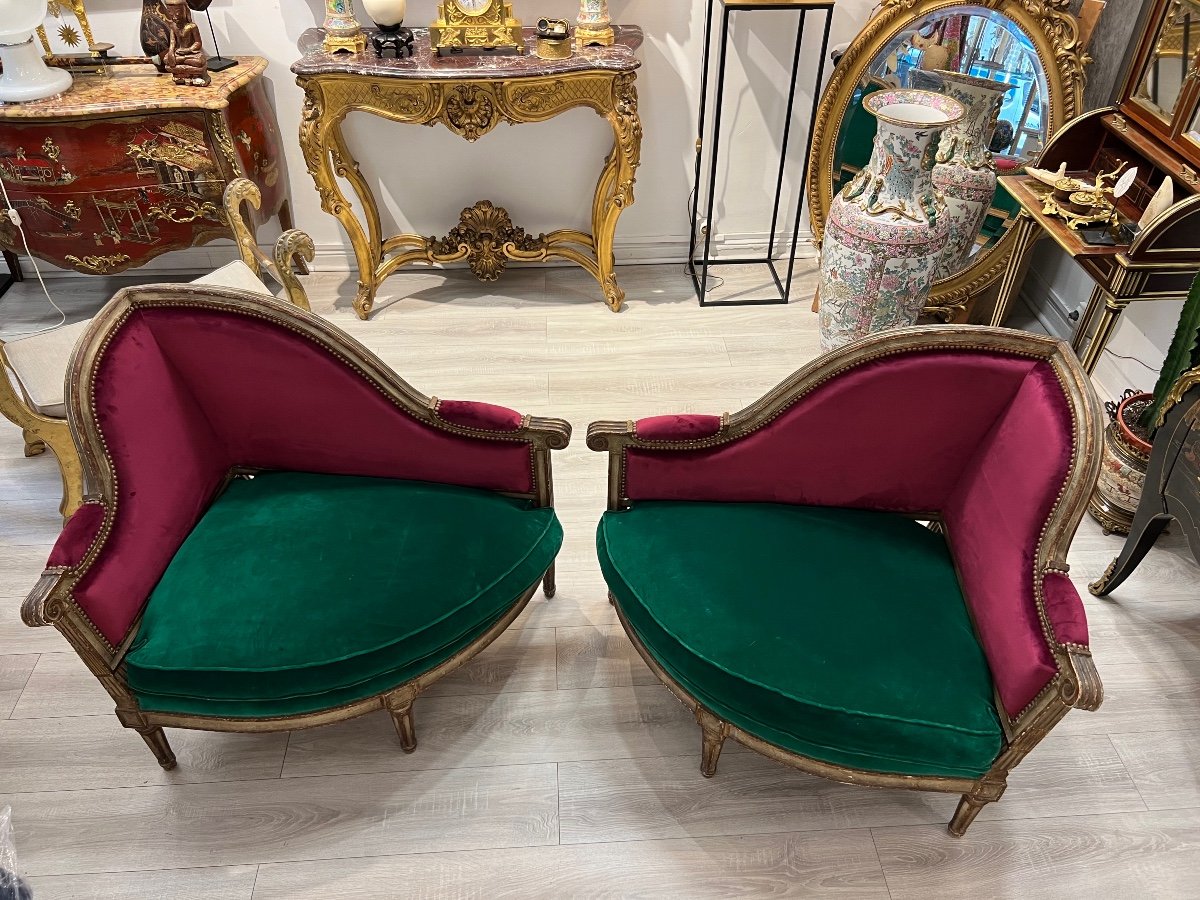 Large Paire De Fauteuils Confidents Libres, Louis XVI-photo-7