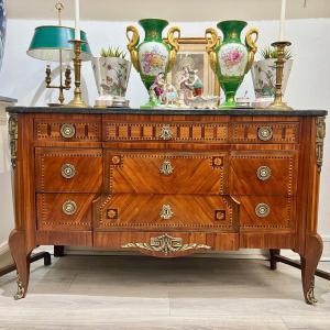 Transition Style Inlaid Chest Of Drawers, Late 19th Century 