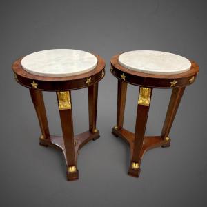 Pair Of Pedestal Bolsters In Mahogany And Gilt Bronze Empire Style