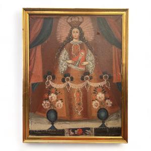Vierge à L Enfant, école De Cuzco, XVIII Eme Siècle 
