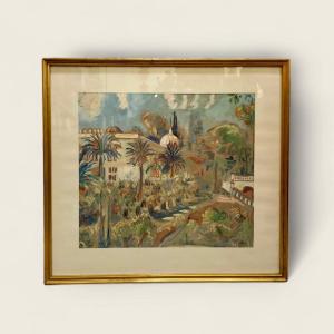 Oscar Spielmann, peintre Orientaliste, Jardins Du Palais Massena Et Negresco à Nice 