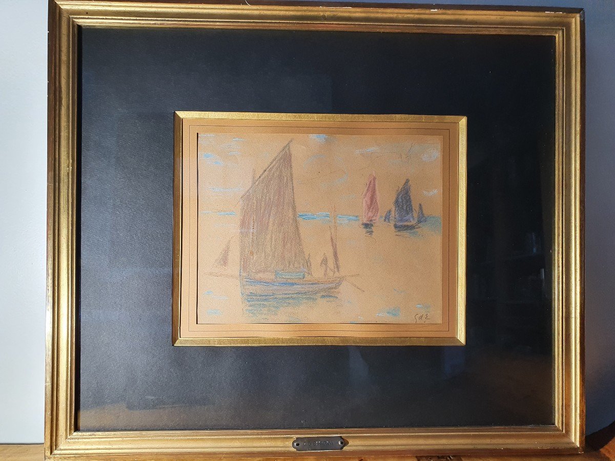 Georges d'Espagnat (1870-1950) - Pastel - "sailboats With Three Colors"-photo-2