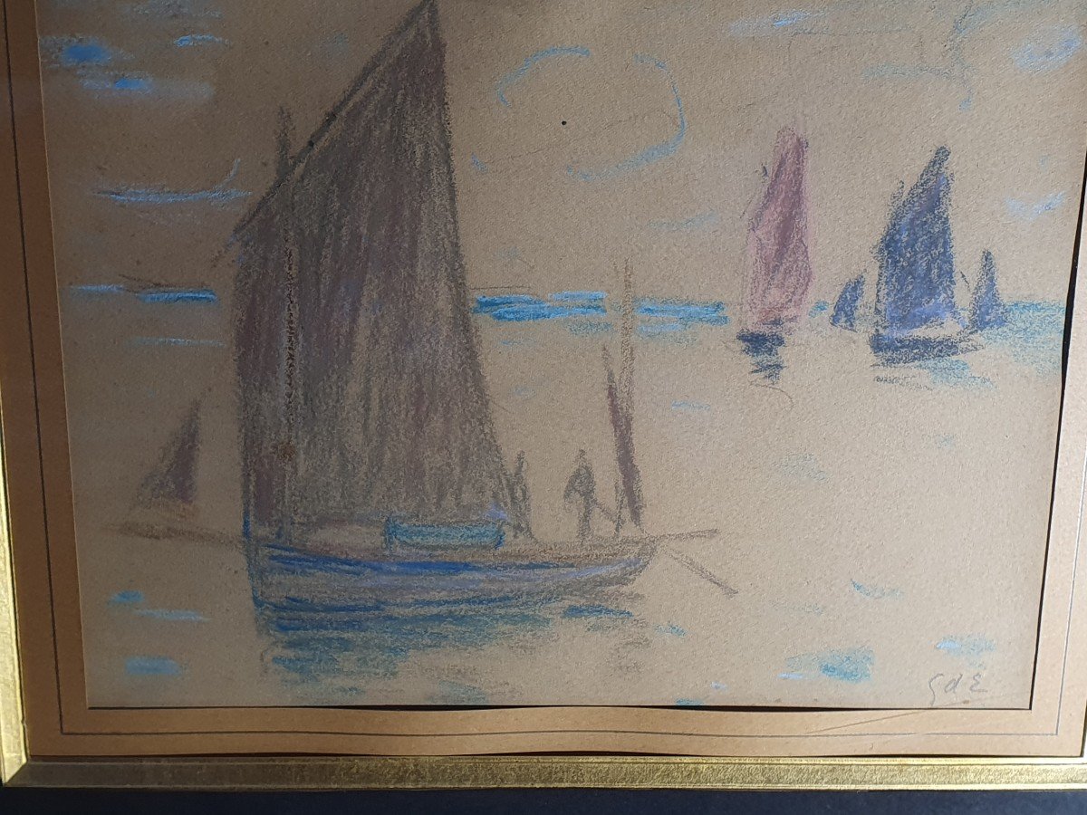 Georges d'Espagnat (1870-1950) - Pastel - "sailboats With Three Colors"-photo-4