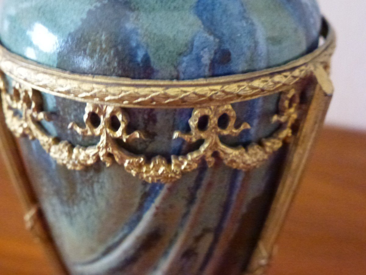 Flamed Stoneware Vase - Brass Frame - -photo-4