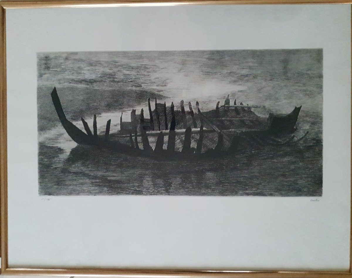 Pierre Courtois ( Né En 1936)  "epave" - Gravure - Marine - Art Contemporain. -photo-2