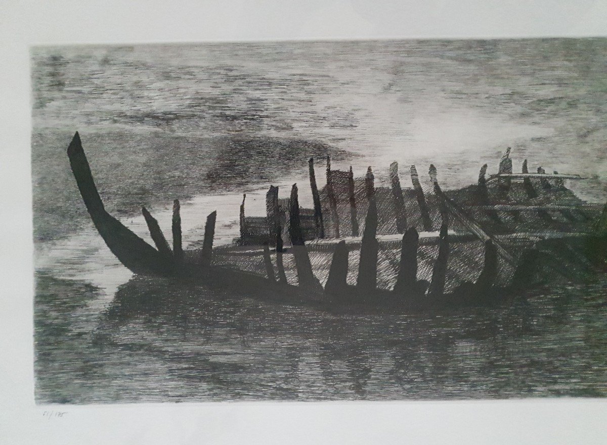 Pierre Courtois ( Né En 1936)  "epave" - Gravure - Marine - Art Contemporain. -photo-1