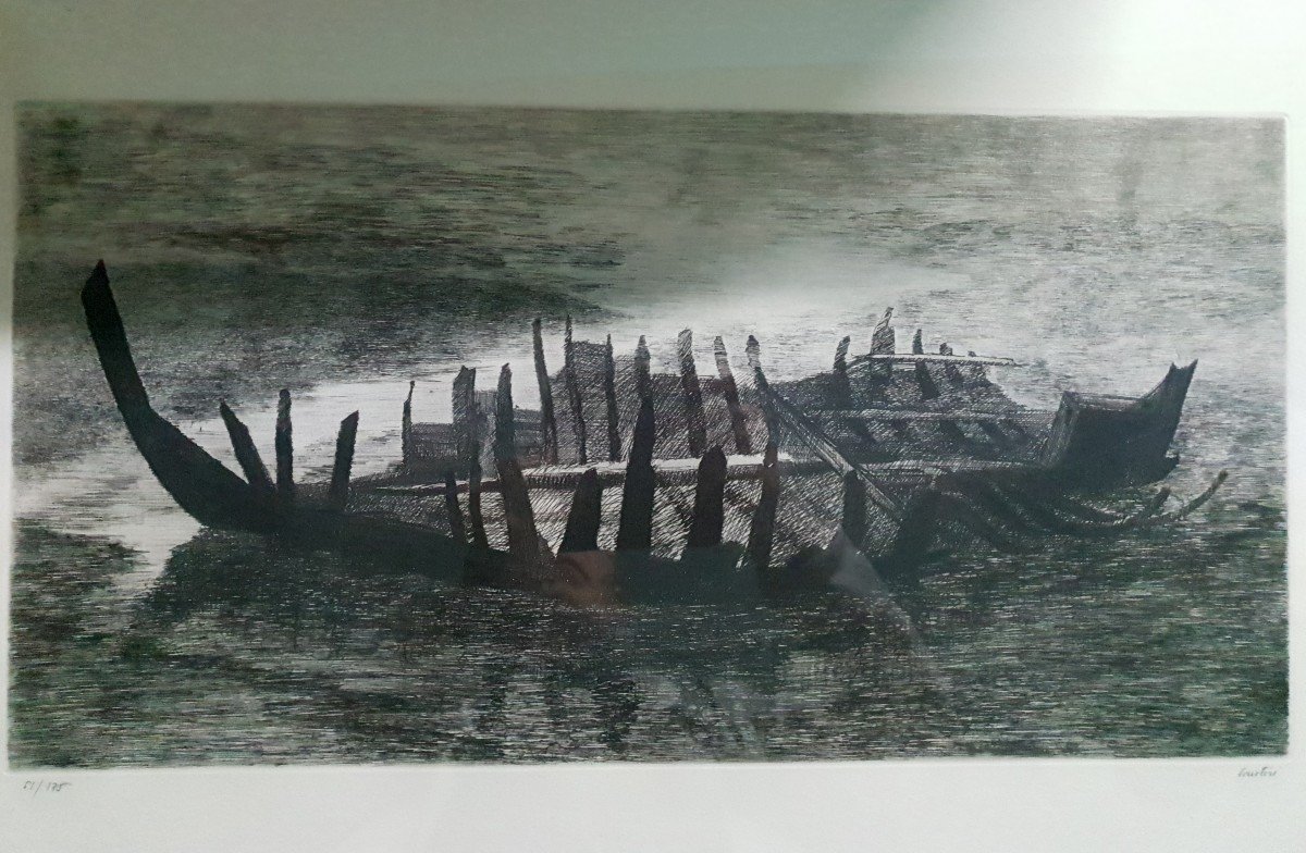 Pierre Courtois ( Né En 1936)  "epave" - Gravure - Marine - Art Contemporain. -photo-3