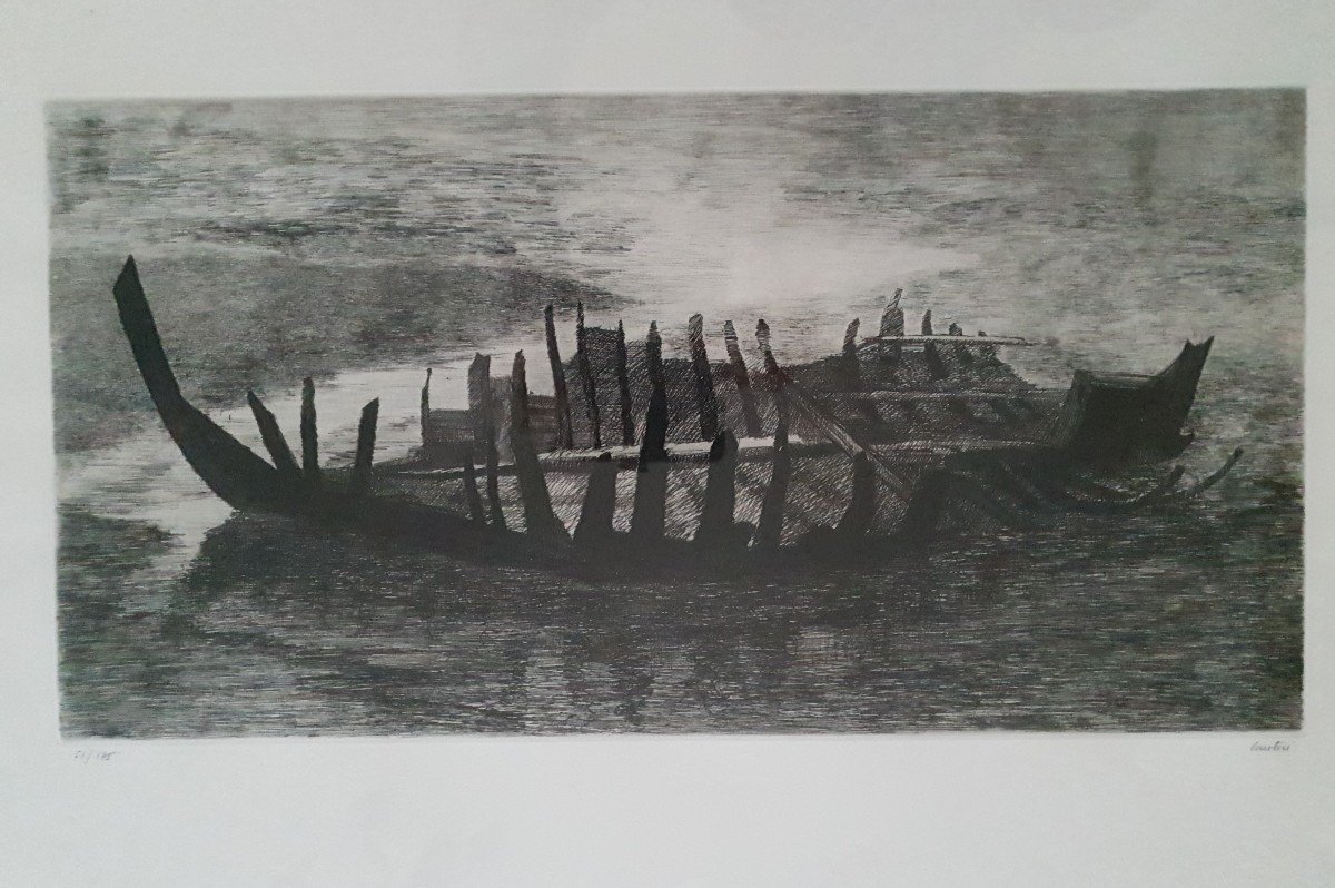 Pierre Courtois ( Né En 1936)  "epave" - Gravure - Marine - Art Contemporain. 