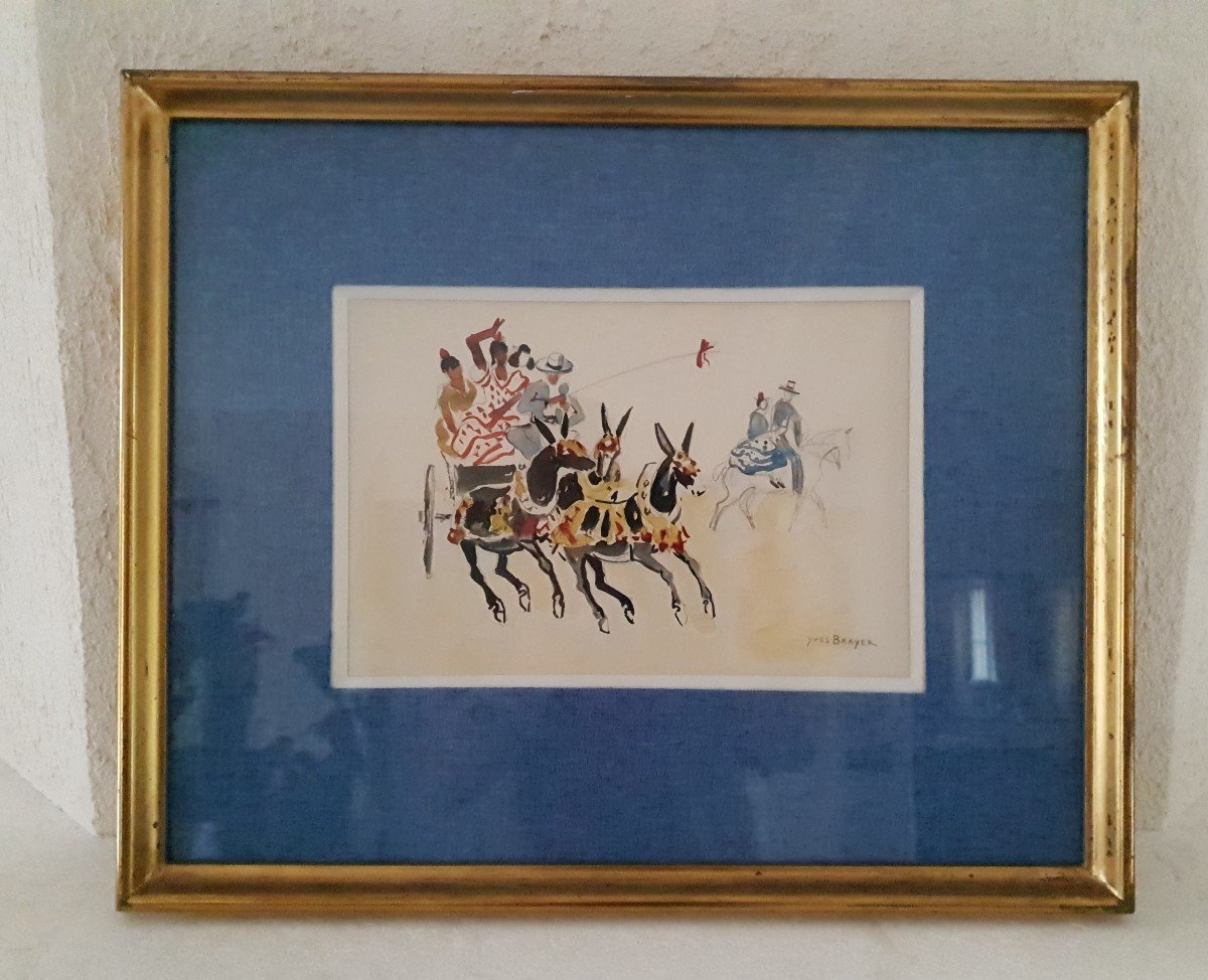 Yves Brayer (1907-1990) - aquarelle et crayon - chevaux et feria -photo-4