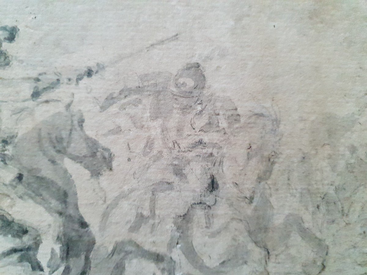 17th Century Drawing - Battle Scene And Horsemen. Black Pencil And Wash-photo-3