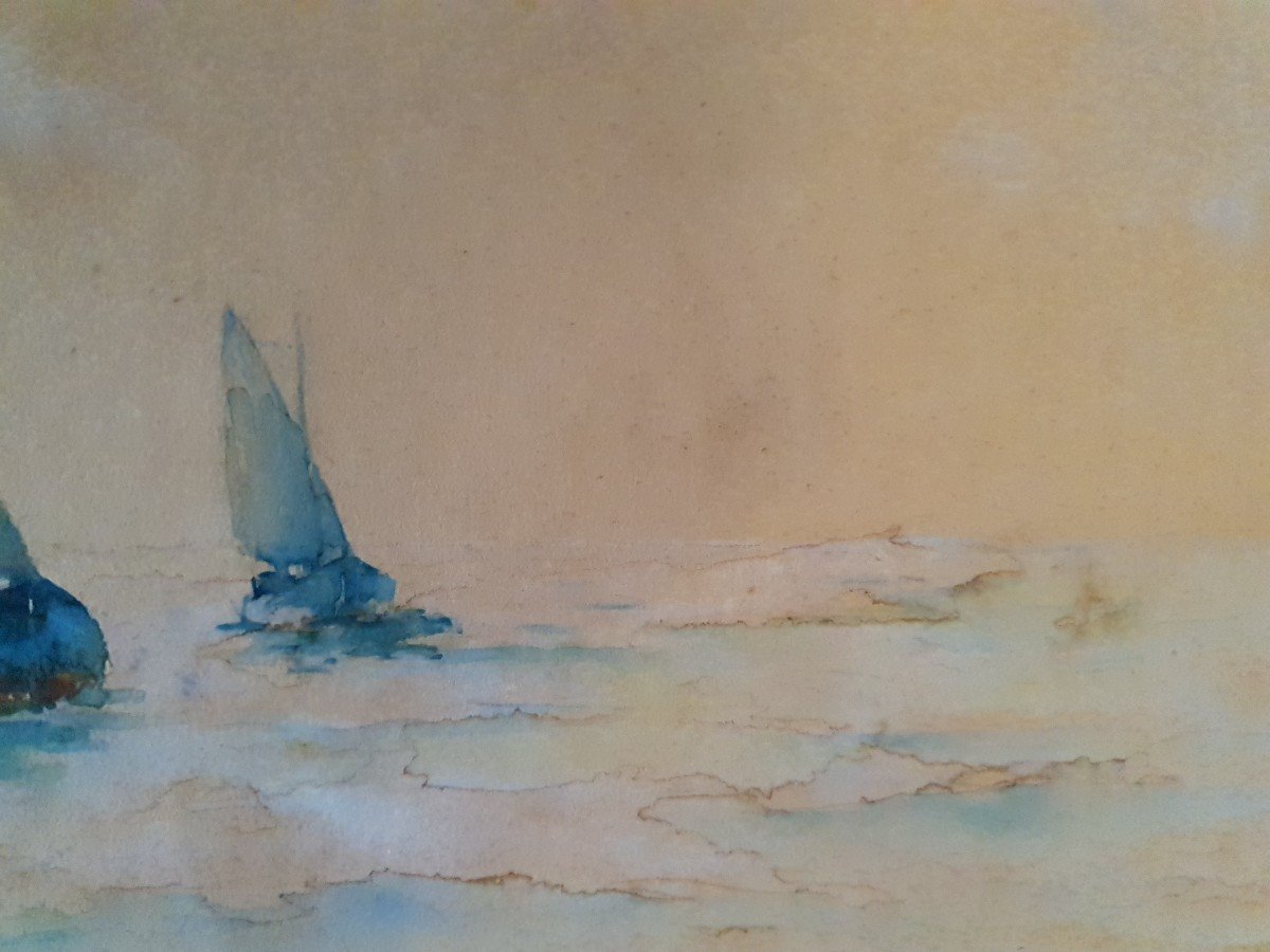 20th Century Watercolor - Marine - Sailboats - Van Der Velde-photo-1