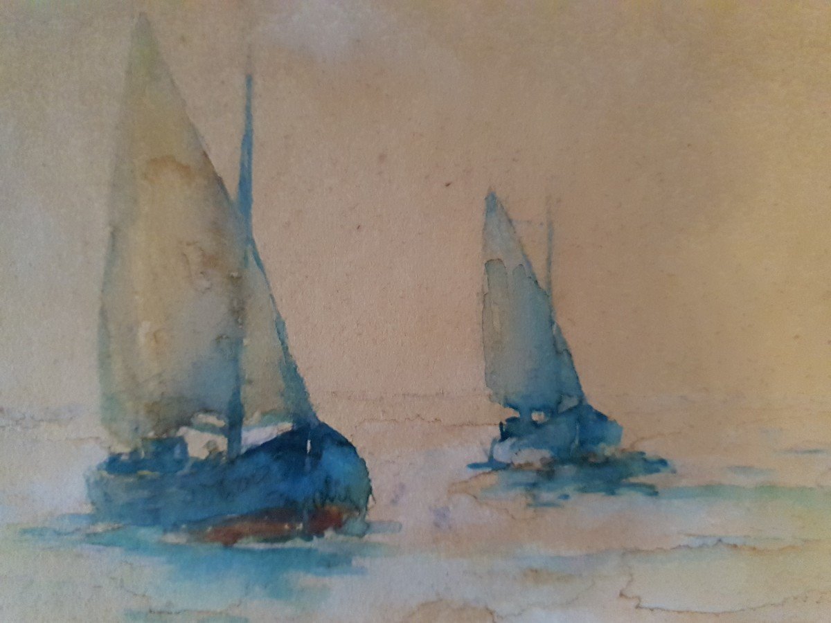 20th Century Watercolor - Marine - Sailboats - Van Der Velde-photo-2