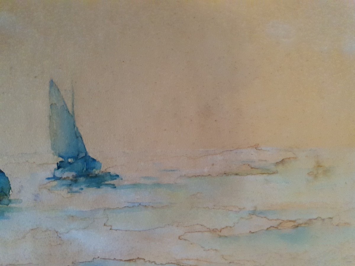 20th Century Watercolor - Marine - Sailboats - Van Der Velde-photo-3