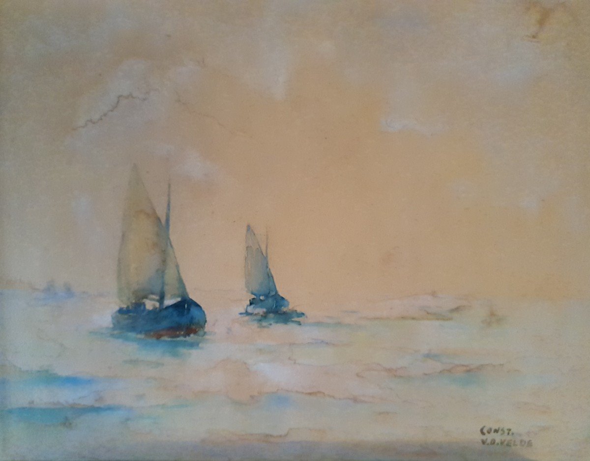 20th Century Watercolor - Marine - Sailboats - Van Der Velde