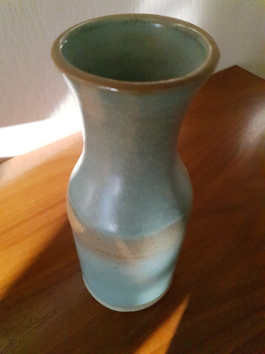 20th Century Ceramic - Monogrammed Green Vase Vg-photo-2