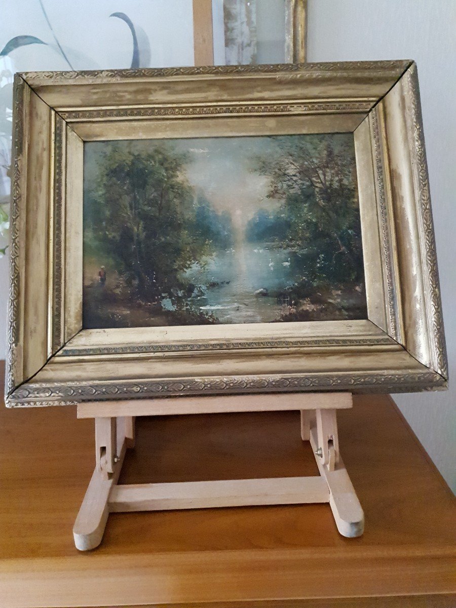 Ecole Anglaise XIXe - Promeneur Autour d'Un Lac - Paysage - Peinture Et Tableau De Goût-photo-4