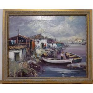 Alfred Sisquella (1900 - 1964) - Huile Sur Toile - Paysage Lacustre 