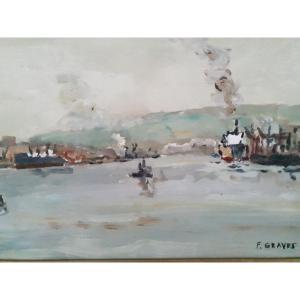 François Graves (né En 1934) - Peinture Marine - "port De  Dieppe "