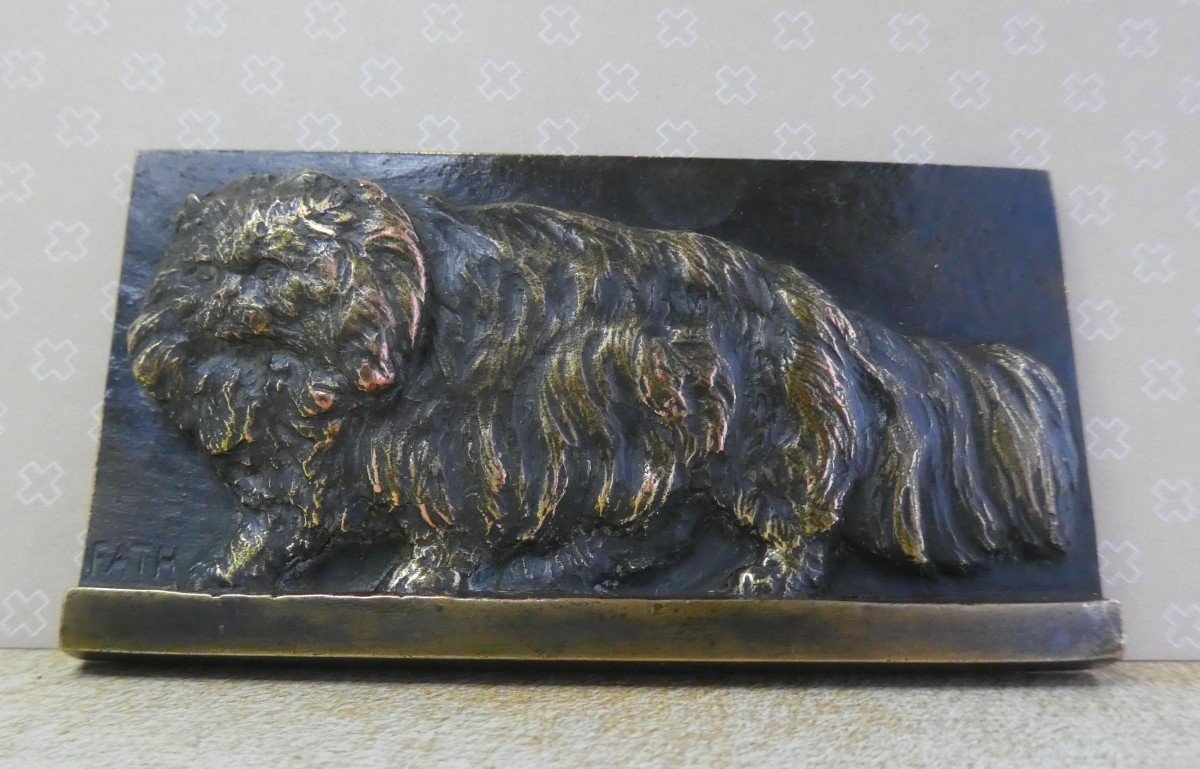 Persian Cat, 1930 Bronze Plaquette By Franch Sculptor Richard Fath-photo-1