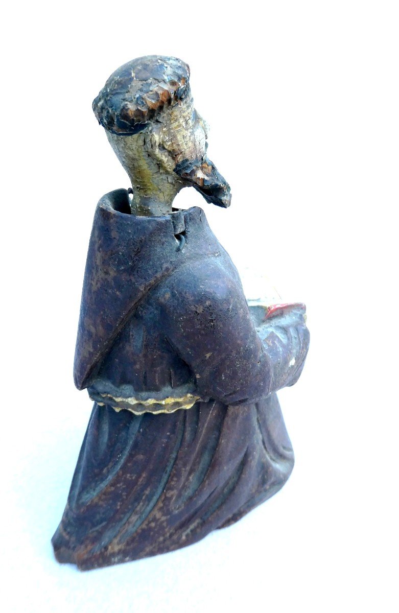 Carved Wooden Bell, Nodding Head Monk, 18th Century Convent Work-photo-2