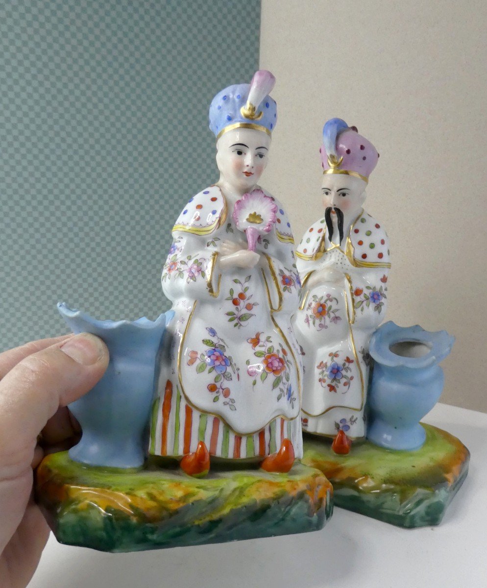 Couple Chinois Porcelaine De Paris, Sujets Polychromes Vers 1840, Intacts-photo-3