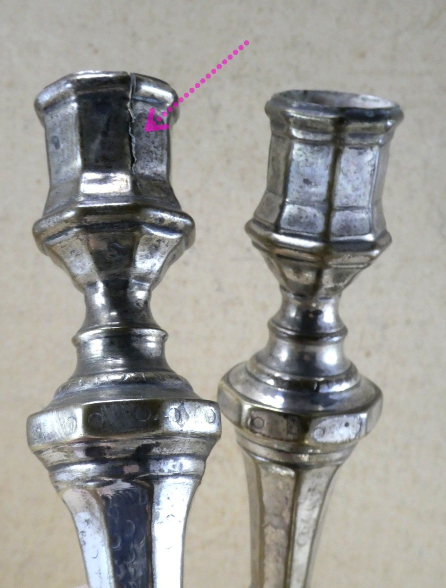 Pair Of Louis XIV Period Candlesticks Plated,  Lambrequins, Well Worn!-photo-1