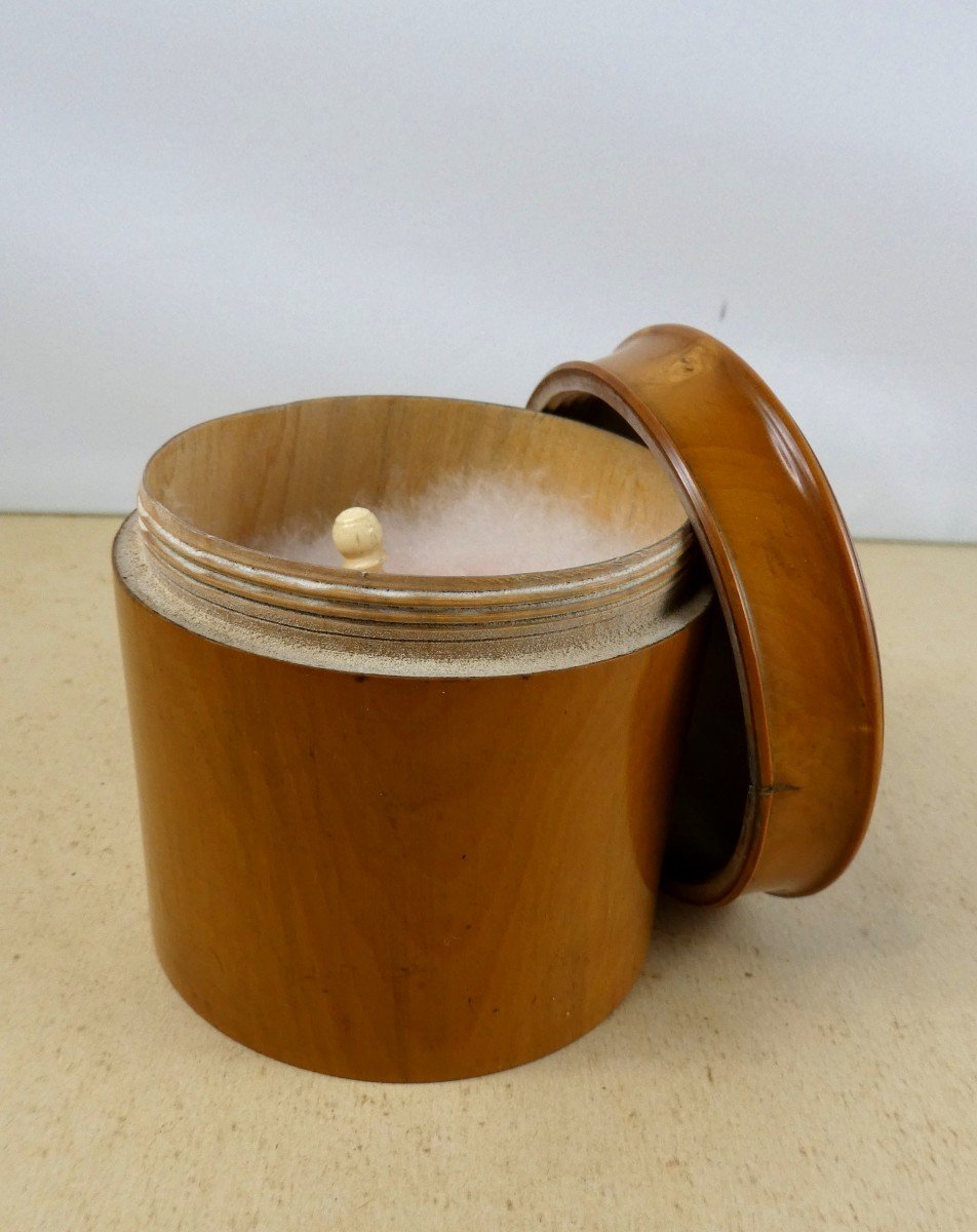 Powder Box Turning Boxwood, Bone, Swan Down, 19th Century-photo-2