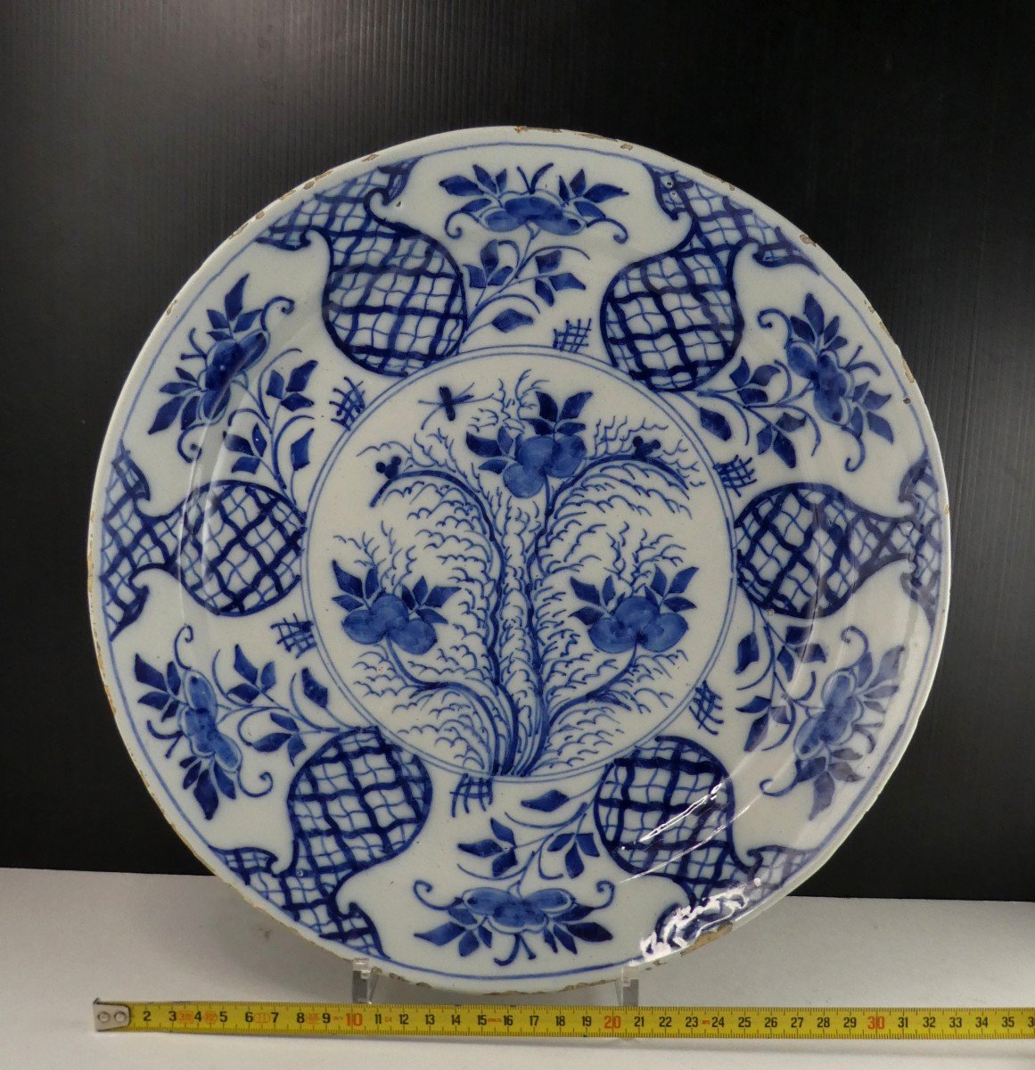 Large 18th Century Dish, Stylized Pineapples, Delft Peasant-photo-3