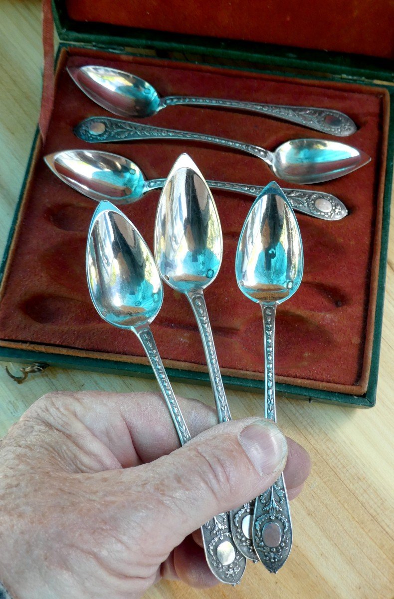 Pretty Tea Spoons, Case Of 6, Goldsmith Cottat, Paris Circa 1835-photo-3