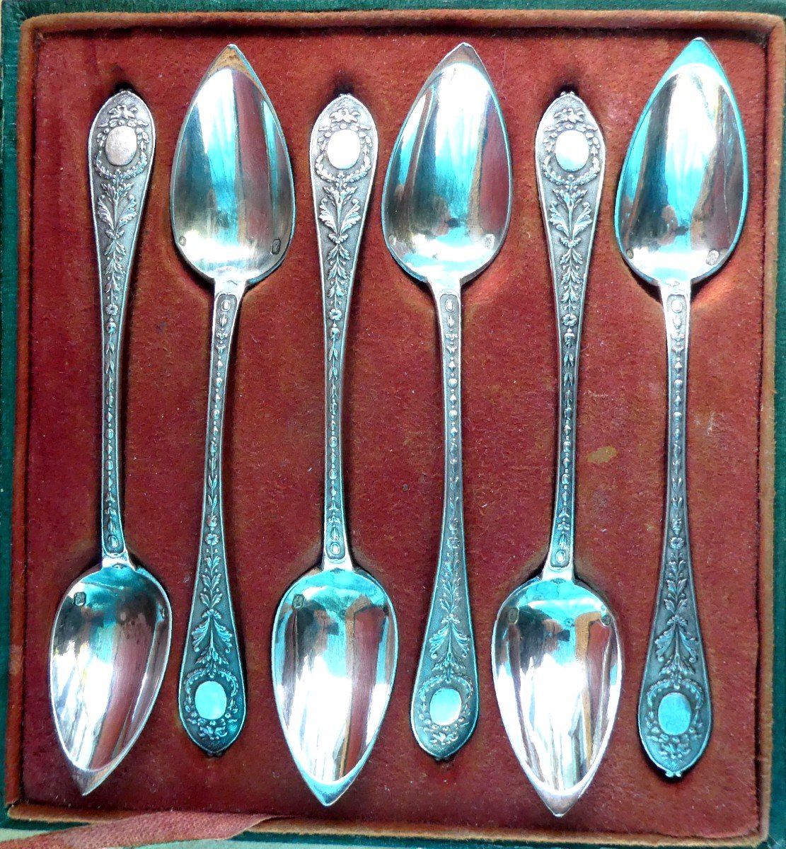 Pretty Tea Spoons, Case Of 6, Goldsmith Cottat, Paris Circa 1835-photo-4