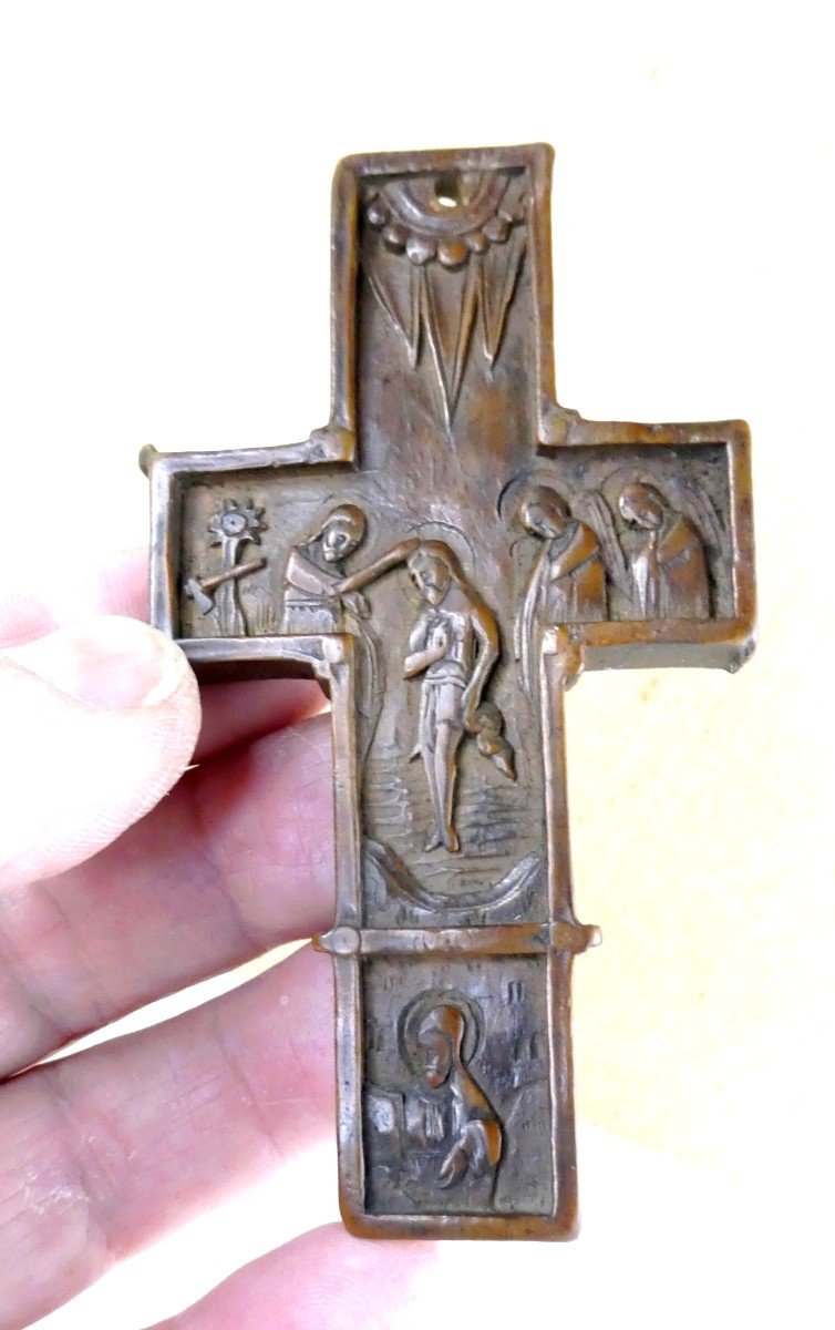 Art Russe : Croix Pectorale Buis sculpté, Vierge En Majesté, -photo-3