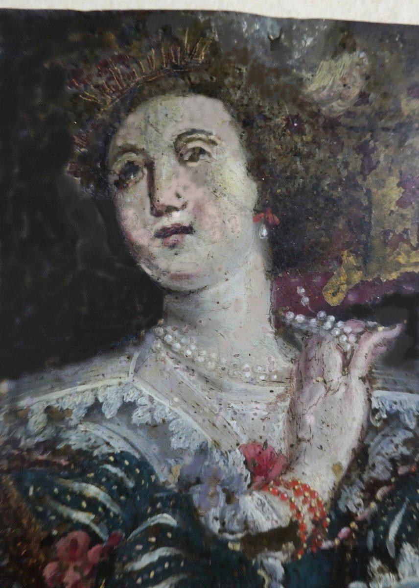 Museum:  Portrait, Queen Anne Of France, Circa 1620, Copper, Discover Condition-photo-5