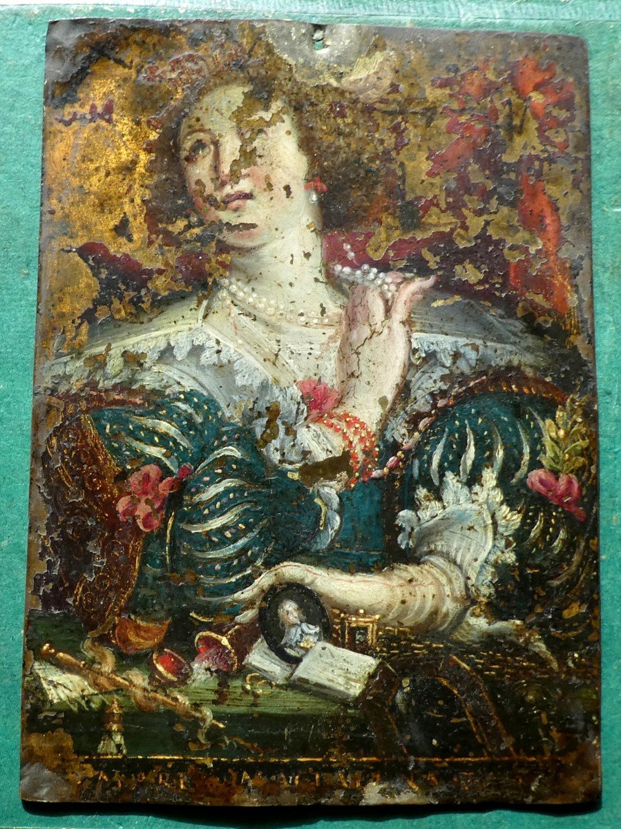 Museum:  Portrait, Queen Anne Of France, Circa 1620, Copper, Discover Condition