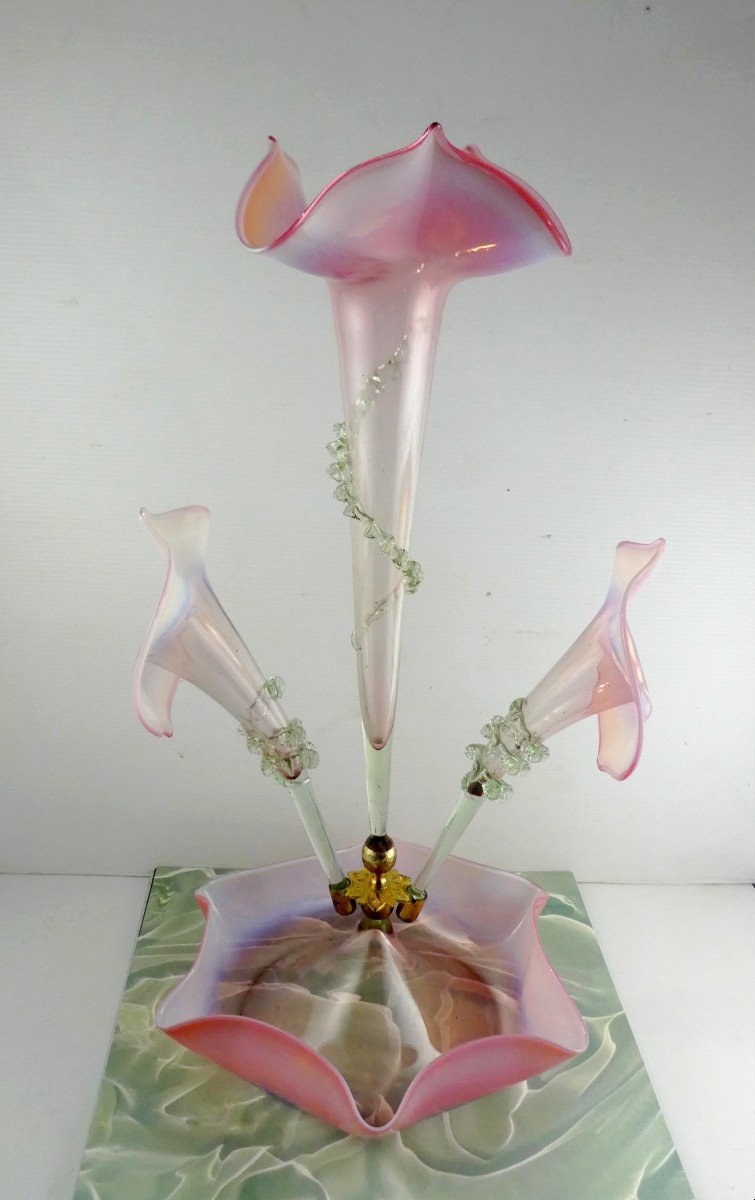 Epergne, Jardin d'Hiver: Arums Roses Verre Soufflé De Murano, Vers 1900-photo-4