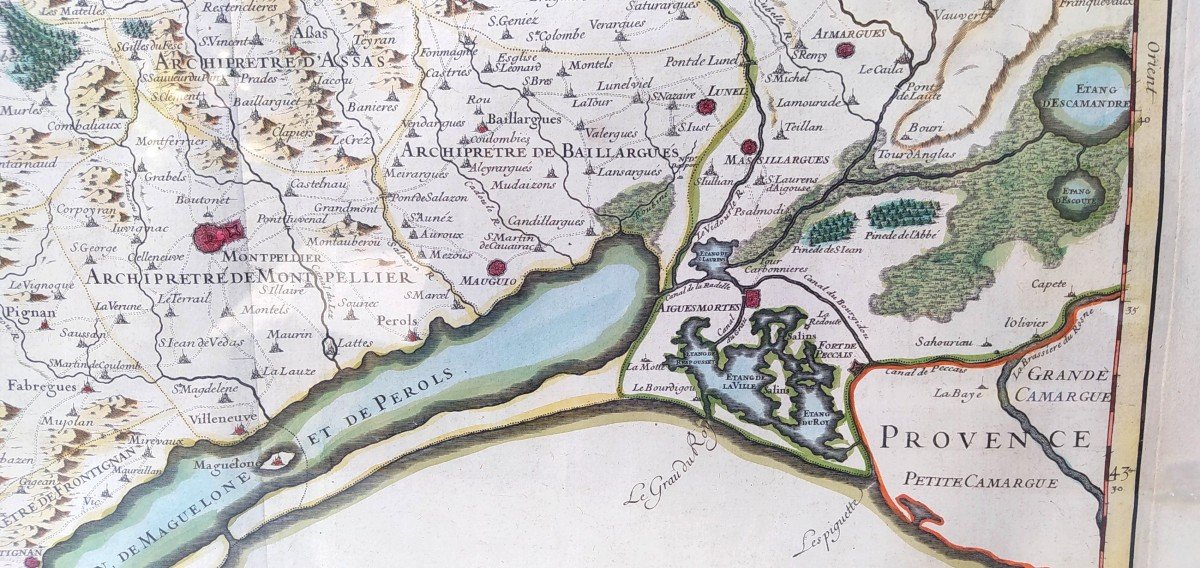Belle Carte De L’archevêché De Montpellier, (rare), Jaillot 1703, Bel état-photo-3