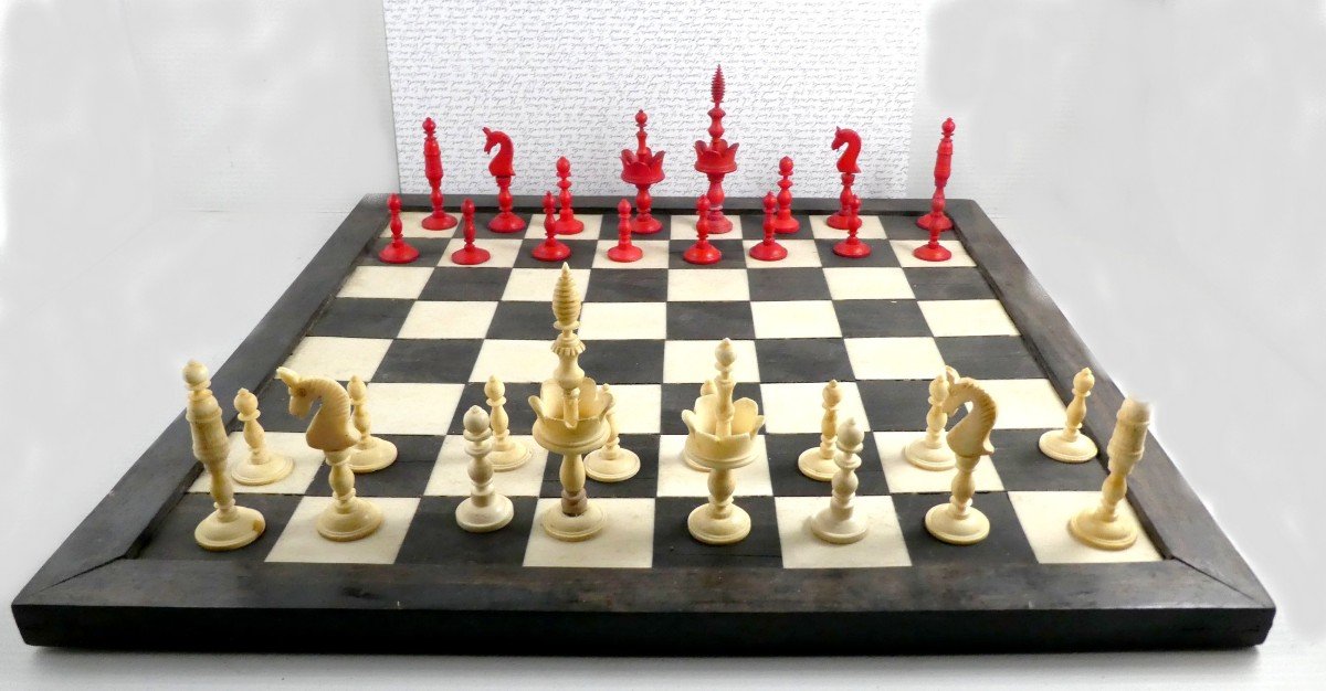 Pretty Chess Set From Carved Bone, 1880, Complete-photo-2