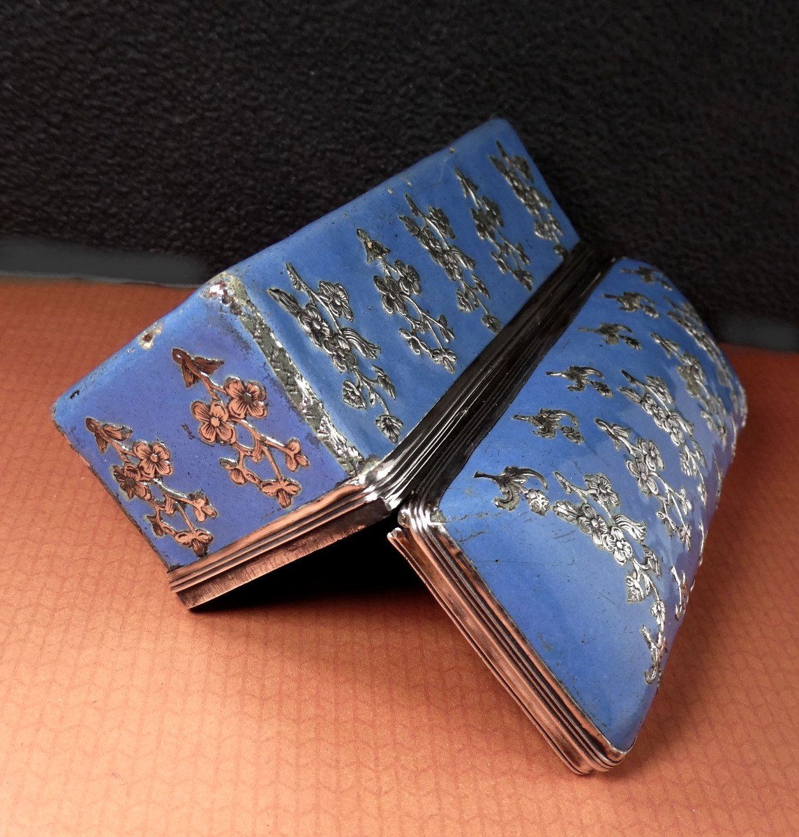 Longue Boîte époque Louis XV, Montée Argent, Bleu Romarin, émail De Saxe-photo-4