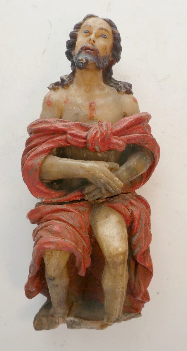 Poignant Ecce Homo, Albâtre Polychrome, Italie Du Sud, 18es, état De Découverte  -photo-2