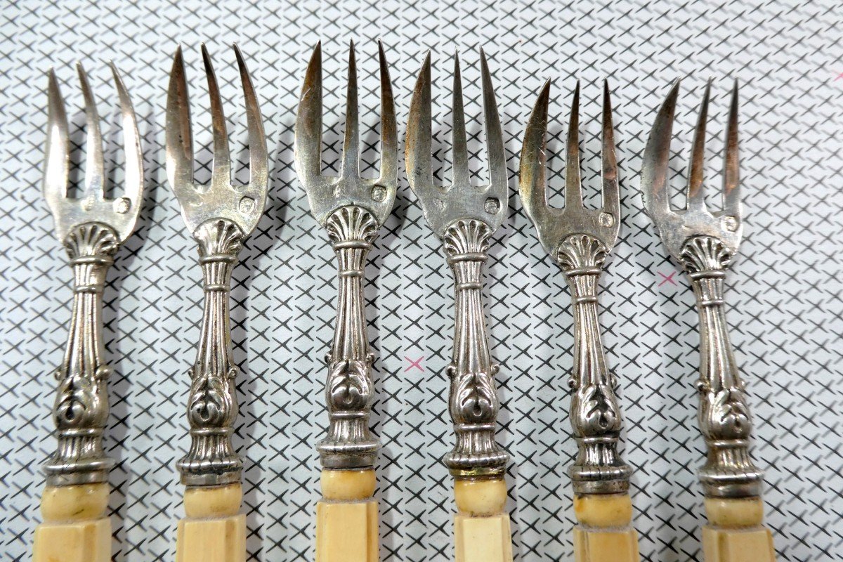 6 Pretty Oyster Forks From Goldsmith Charles Harleux-photo-4
